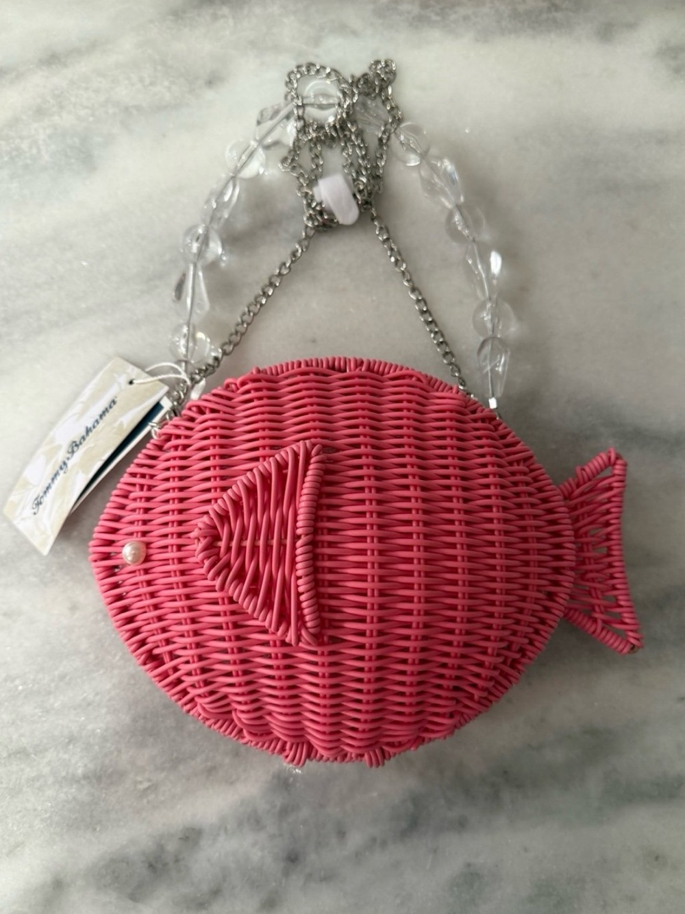 Viral Tik Tok Tommy Bahama Wicker Woven Pink Fish Shaped purse- New